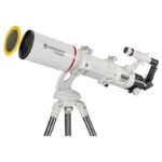 Bresser AC 102/600 Telescoop Messier AR-102S Hexafoc Nano AZ met zonnefilter gemonteerd op Nano AZ-montering en statief.