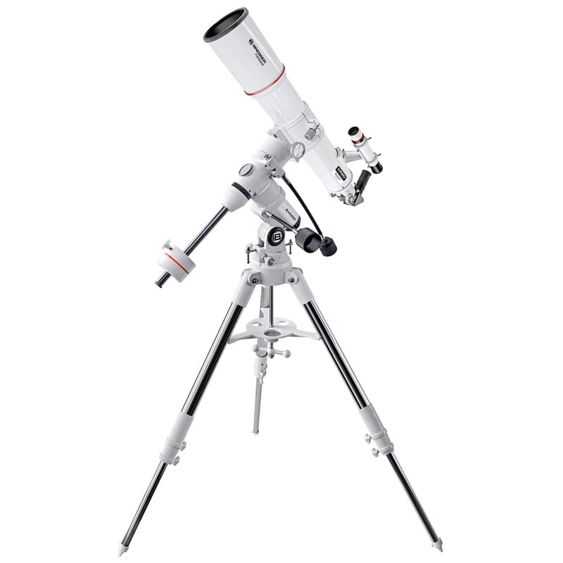 Bresser AC 90/500 Telescoop Messier EXOS-1 2 Bresser AC 90 500 Telescoop Messier EXOS 1 2 Bresser AC 90/500 telescoop op volledig gemonteerd stalen statief met contragewicht, accessoireplateau en buis met zoeker gemonteerd