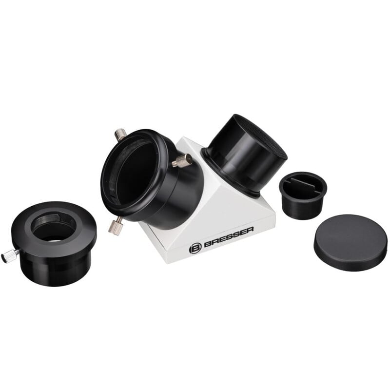 Bresser 90° 2" Zenitspiegel 2 Bresser 90° 2 Zenitspiegel 3 Bresser 90° 2" zenitspiegel met losse accessoires zoals adapterring en stofkappen