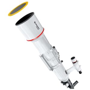 Bresser AC 152/1200 optische buis gemonteerd in Vixen-Style buisringen met SP 26 mm Super Plössl-oculair