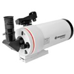 Bresser MC 100 1400 Telescoop Maksutov Messier OTA (3) Bresser MC 100/1400 close-up van de 1,25″ Hexafoc-focuser en SP 26 mm oculair