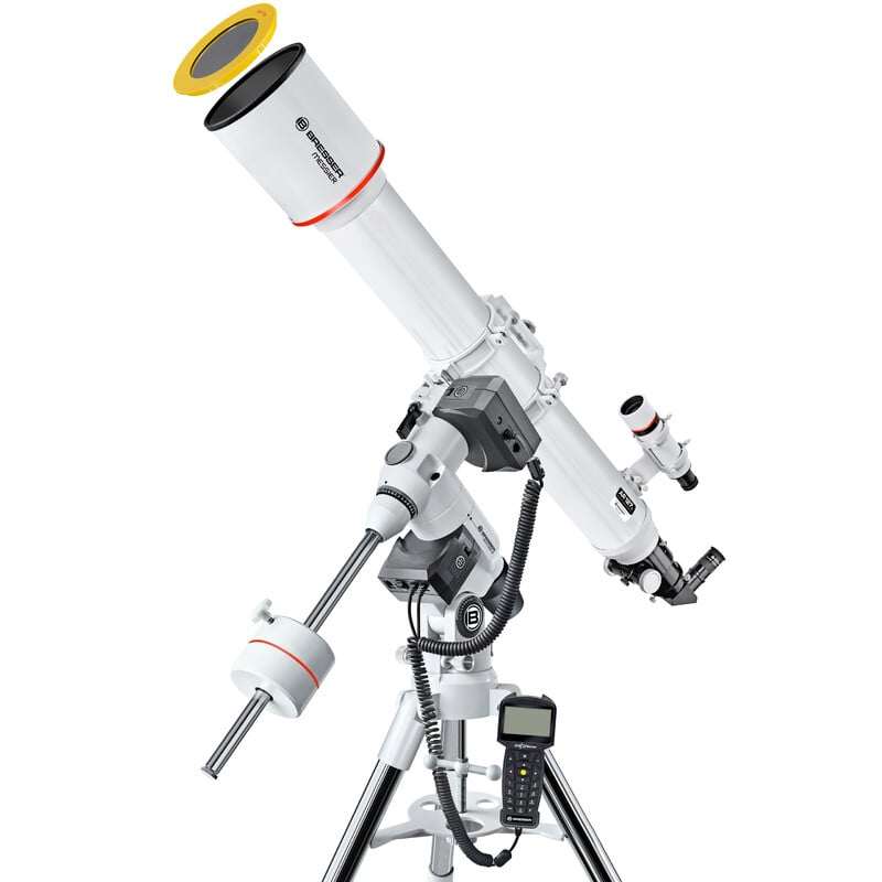 Bresser AC 127L/1200 EXOS-2 Telescoop Messier Hexafoc GoTo 1 Bresser Telescoop AC 127L 1200 Messier Hexafoc EXOS 2 GoTo 4 Bresser AC 127L/1200 EXOS-2 Telescoop Messier Hexafoc GoTo op EXOS-2 equatoriale montering met gemonteerde handcontroller en statief