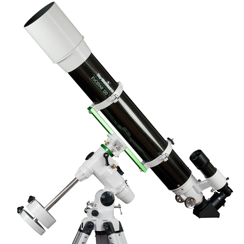 Skywatcher AC 120/1000 EQ3-2 Telescoop EvoStar 1 Skywatcher AC 120 1000 EQ3 2 Telescoop EvoStar 2 Skywatcher AC 120/1000 EQ3-2 achromatische refractor met EQ3-2 equatoriale montering en aluminium statief