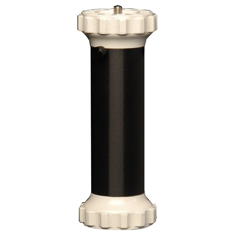 Skywatcher AZ-5 Zuilverlenging Statief verlengbuis voor Deluxe 1 Skywatcher AZ 5 Zuilverlenging Statief verlengbuis voor Skywatcher AZ-5 zuilverlenging aluminium statief verlengbuis met zwarte kolom en witte uiteinden op witte achtergrond.