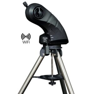 Skywatcher AZ Star Discovery SynScan WiFi GoTo-montering op stalen statief met zichtbaar wifi-symbool.
