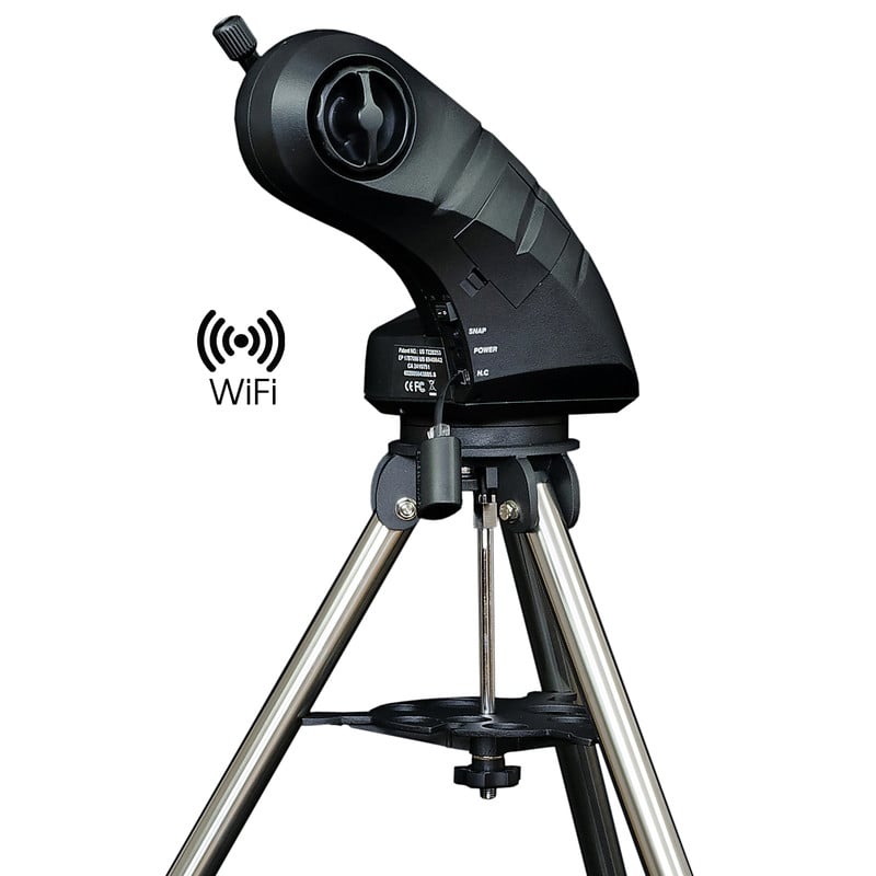 Skywatcher AZ Montering Star Discovery SynScan WiFi GoTo 1 Skywatcher AZ Montering Star Discovery SynScan WiFi GoTo 2 Skywatcher AZ Star Discovery SynScan WiFi GoTo-montering op stalen statief met zichtbaar wifi-symbool.