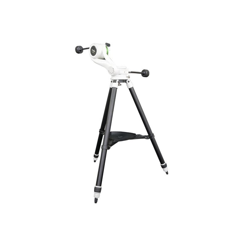 Skywatcher AZ5 Montering Deluxe met statief 2 Skywatcher AZ5 Montering Deluxe met statief 1 Skywatcher AZ5 op aluminium statief met verlengzuil en uitgedraaide slow motion-kabels in zijaanzicht