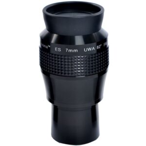 Skywatcher Eyepiece Nirvana 7mm ES UWA 82° wide-angle eyepiece with rubber eyecup and knurled handle in 1.25-inch mount.