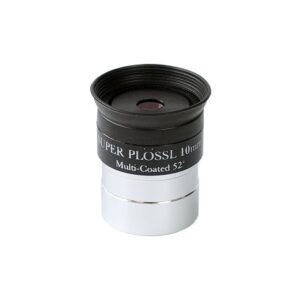 Skywatcher Eyepiece Super Plössl 10mm 1.25 inch eyepiece with rubber eyecup and ribbed grip on white background.