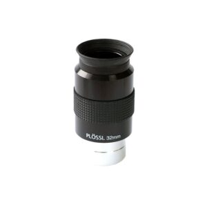 Skywatcher Eyepiece Super Plössl 32mm 1.25 inch eyepiece with rubber eyecup and ribbed grip on white background.