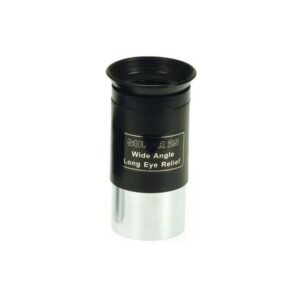 Skywatcher Super MA eyepiece 25mm 1.25-inch achromatic eyepiece with folding eyecup and chrome insert sleeve on white background.