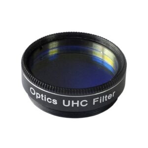 Skywatcher UHC 1 1,25 inch UHC-nevelfilter in zwarte aluminium vatting met blauwgroen glas.
