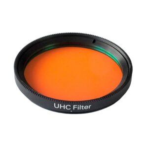 Skywatcher UHC 2 2 inch UHC-nevelfilter in zwarte aluminium vatting met oranje glas.