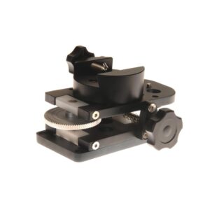 Skywatcher Volgkijker montering zijaanzicht met alt-az basis, zwaluwstaartklem en fijninstelschroeven.