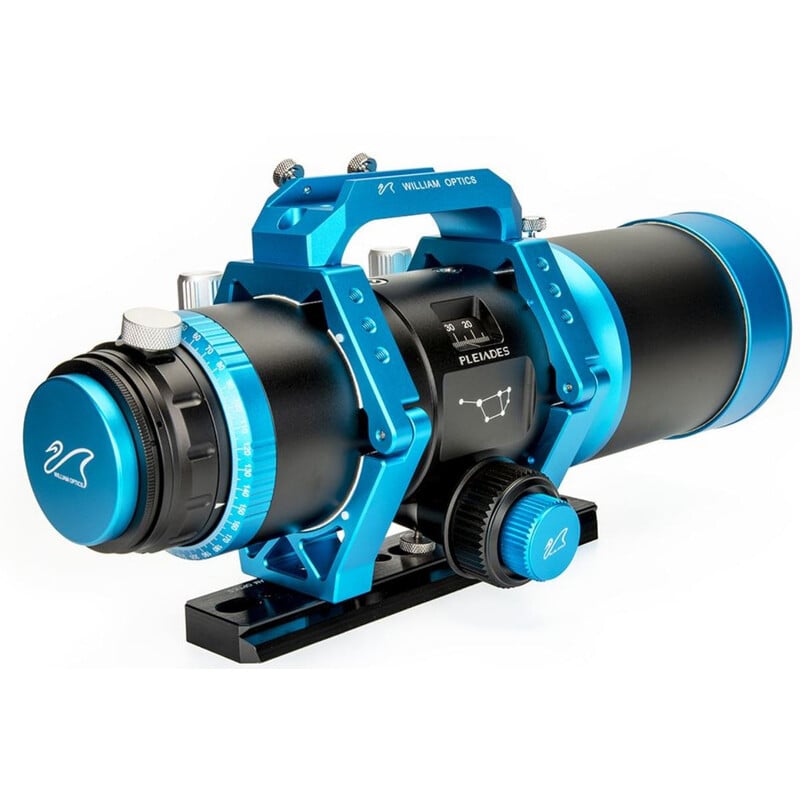 William Optics 111 AP 111/528 Apochromatische refractor Pleiades Astrograph OTA 2 William Optics 111 AP 111 528 Apochromatische refractor Pleiades Astrograph OTA 3 William Optics 111 AP 111/528 vooraanzicht met het Bahtinov-masker in de dauwkap