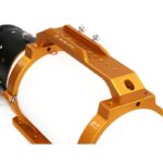 William Optics 120 780 Apochromatische refractor AP Fluorostar Gold OTA (9) William Optics 120/780 detailopname van de gouden CNC-gefreesde buisringen en handvat.