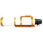 William Optics AP 132 925 Apochromatische refractor Fluorostar Gold OTA (13) William Optics AP 132/925 telescoopbuis met de lensdop erop, wat de gouden afwerking en het compacte transportformaat toont.