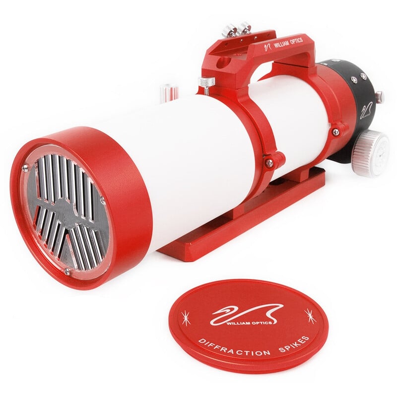 William Optics AP 71/420 GT 71 Apochromatische refractor Gran Turismo 1 William Optics AP 71 420 GT 71 Apochromatische refractor Gran Turismo 2 William Optics AP 71/420 GT 71 vooraanzicht met open dauwkap en geïntegreerd Bahtinov masker
