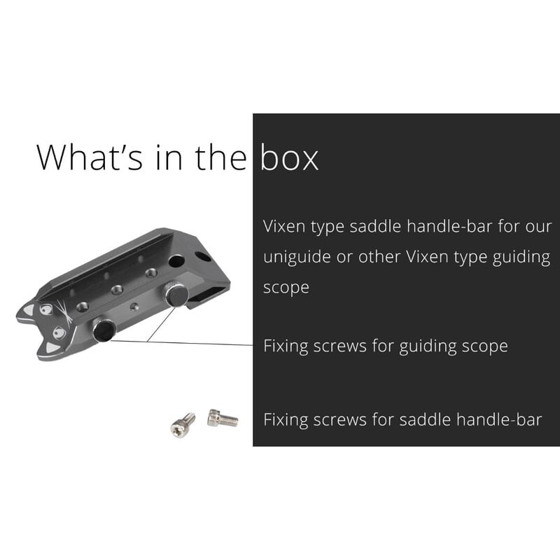 William Optics Accessoireschoen Zwart/Wit Cat Vixen-Style 2 William Optics Accessoireschoen Zwart Wit Cat Vixen Style 3 William Optics Accessoireschoen schuine montageweergave met bevestigde prismarailhouder