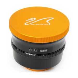 Telescoop 33 William Optics Flat68III Flattener 1 William Optics Flat68III flattener bovenaanzicht met gouden dop en inscription