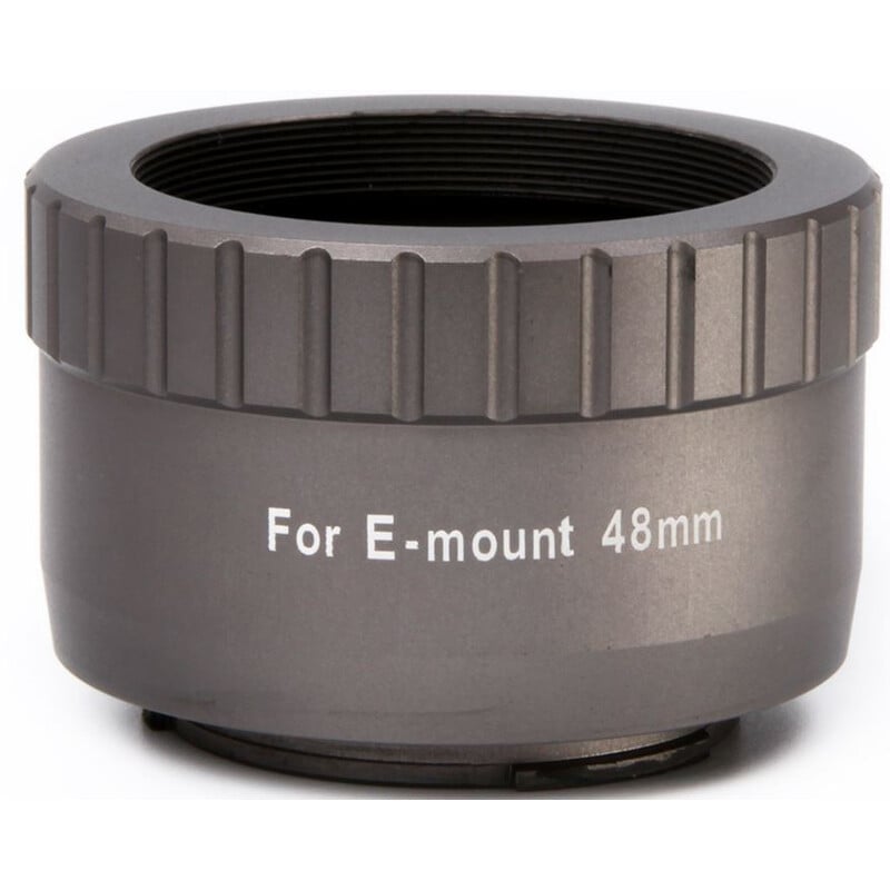 William Optics M48 Adapter Sony E 1 William Optics M48 Adapter Sony E 1 William Optics M48 adapter vooraanzicht met E-mount en 48mm schroefdraad