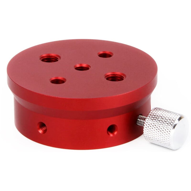 William Optics Montageplaat voor iOptron SkyGuider Pro 1 William Optics Montageplaat voor iOptron SkyGuider Pro 1 William Optics Montageplaat bovenaanzicht met meerdere schroefgaten en rode afwerking