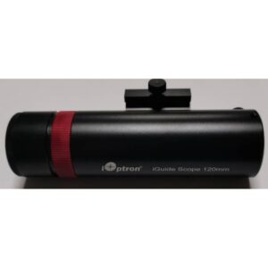 iOptron 30mm mini-guidescope zijaanzicht met 120mm tubus en zwarte/red afwerking