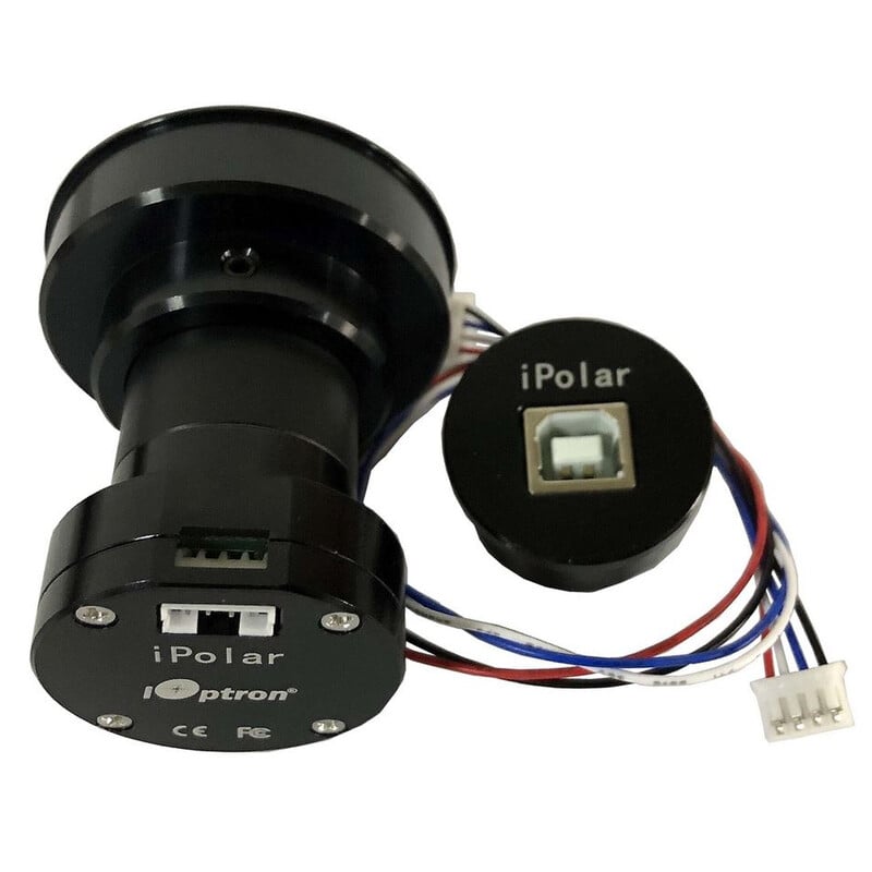 iOptron CEM60 Elektronische Poolzoeker iPolar 2 iOptron CEM60 Elektronische Poolzoeker iPolar 2 iOptron CEM60 iPolar elektronische poolzoeker met bekabelde onderdelen en zicht op aansluitpoorten en adapter