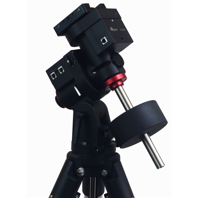 iOptron GEM28 1.5" Montering AccuAlign Tripod 2 iOptron GEM28 1.5 Montering AccuAlign Tripod 2 iOptron GEM28 1.5 montering zijaanzicht met montuur, bekabeling en tegengewicht