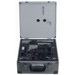 iOptron GEM28 transport case opened with custom foam rubber for safe storage of the mount