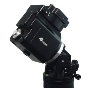 iOptron HAE16C AZ/EQ schuine zijaanzicht van montering met Vixen-zadel en solide huis