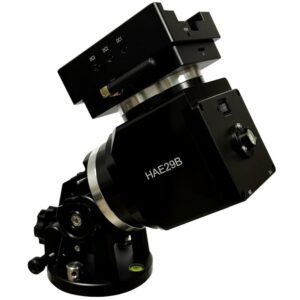 iOptron HAE29B AZ/EQ zijaanzicht van montering met iMate control box en Vixen/Losmandy-sleepklem