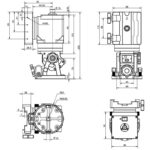 iOptron HAE29C-EC AZ EQ Montering Dual SWG (3) iOptron HAE29C-EC AZ/EQ technische tekening met voor-, zij- en bovenaanzicht en nauwkeurige maatvoering in mm