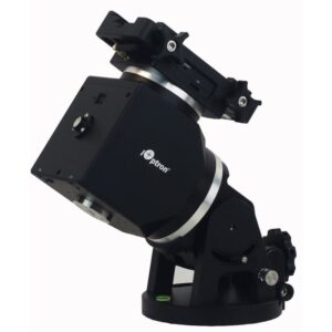 iOptron HAE69 zijkant van montering met geanodiseerde metalen behuizing en gemonteerde armen