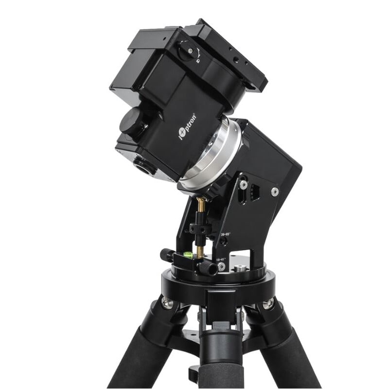 iOptron HEM27 Montering 1 iOptron HEM27 Montering 1 iOptron HEM27 montering in gebruiksgemonteerde positie op statief met zichtbare motorunit en azimutverstelling