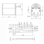 iOptron iEAF Electronic Automatic Focuser (4) iOptron iEAF technische tekening van de behuizing met afmetingen van montagepunten en schroefgaten