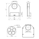 iOptron iEFW Filterwiel 5x 1,25 (2) iOptron iEFW technische tekening met afmetingen en filterplaatsen in detail
