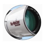 Skywatcher AP 120 840 ESPRIT-120ED Apochromatische Refractor Professional OTA (4) Skywatcher AP 120/840 close-up van objectief en lenscel met groene multicoating en Esprit-120ED logo.