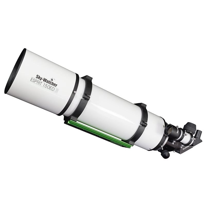 Skywatcher AP 150/1050 ESPRIT-150ED Apochromatische Refractor Professional OTA 1 Skywatcher AP 150 1050 ESPRIT 150ED Apochromatische Refractor Professional OTA 4 Skywatcher AP 150/1050 ESPRIT-150ED apochromatische refractor OTA zijaanzicht met uitgeschoven dauwkap en focuser.