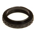 Skywatcher T2 camera adapterring voor Nikon DSLR naar T2 schroefdraad in zwarte aluminium uitvoering op lichte achtergrond.