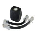 Skywatcher USB-adapter set met zwart SynScan USB-blok en twee korte RJ-aansluitkabels voor montering en pc.