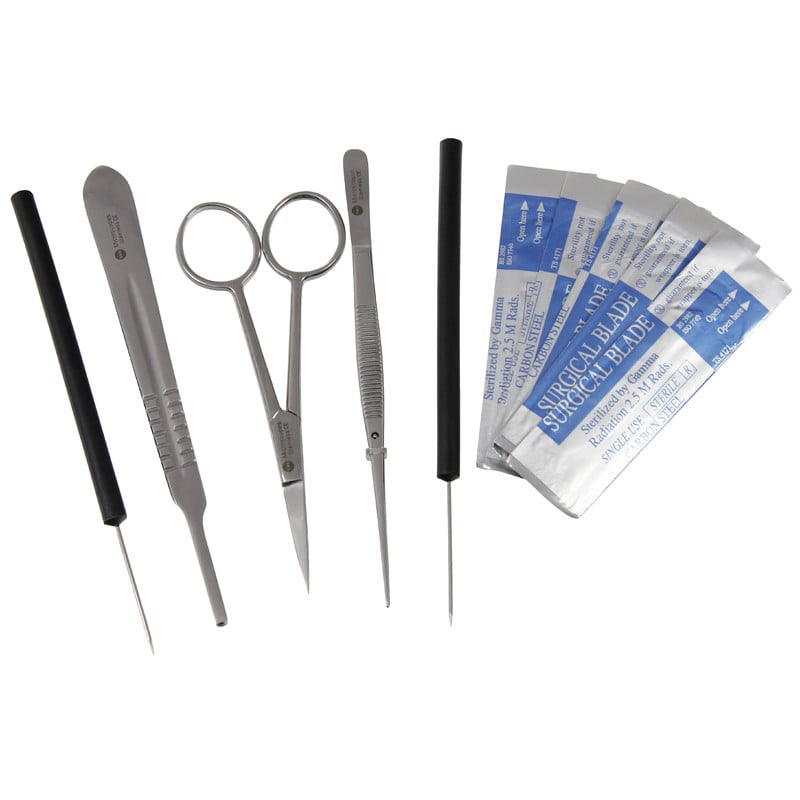 Omegon Microscopeerset, 7-delig 1 Omegon Microscopeerset 7 delig 1 Omegon Microscopeerset 7-delig met pincet, schaar, prepareernaalden, scalpelhouder en mesjes
