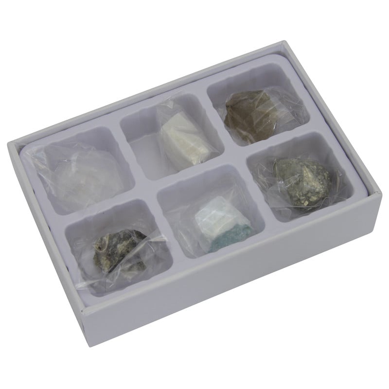 Omegon Mini Mineralenset 1 Omegon Mini mineralenset Omegon Mini mineralenset open doos met zes gescheiden vakken met individuele mineralen