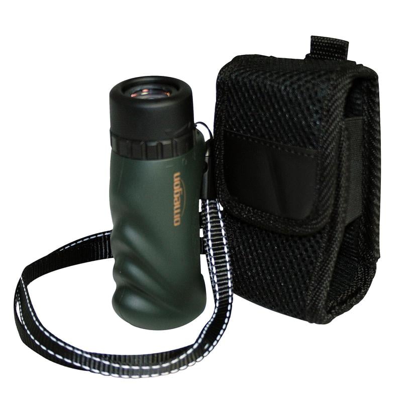 Omegon Monocular 10x25 2 Omegon Monocular 10x25 1 Omegon Monocular 10x25 with wrist strap and protective bag placed next to it