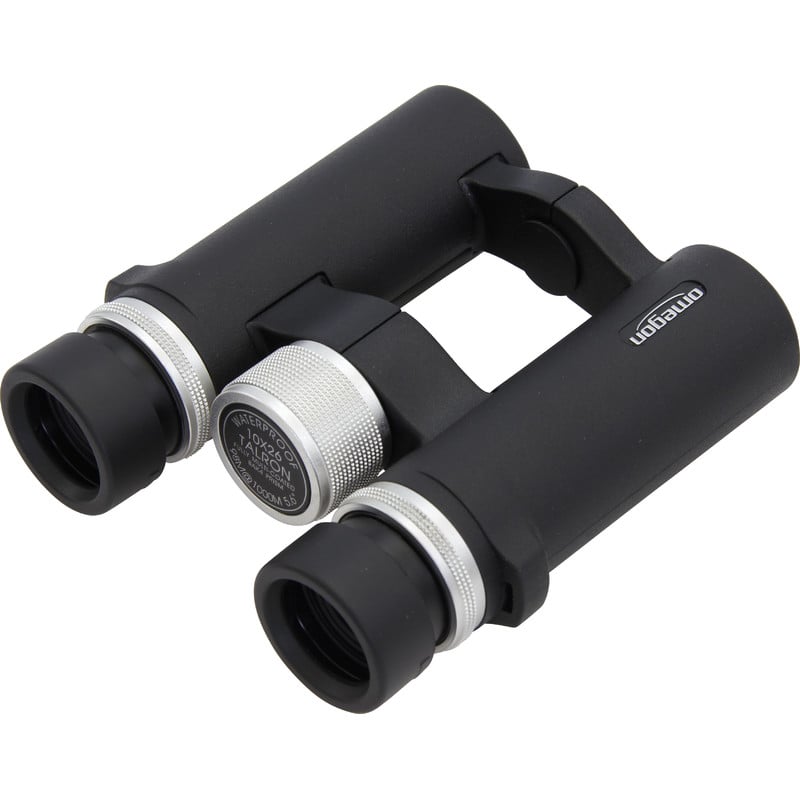 Omegon Talron HD Verrekijkers 10x26 1 Omegon Verrekijkers Talron HD 10x26 2 Omegon Talron HD Verrekijkers 10x26 vooraanzicht van aluminium scherpstelwiel en robuuste grip