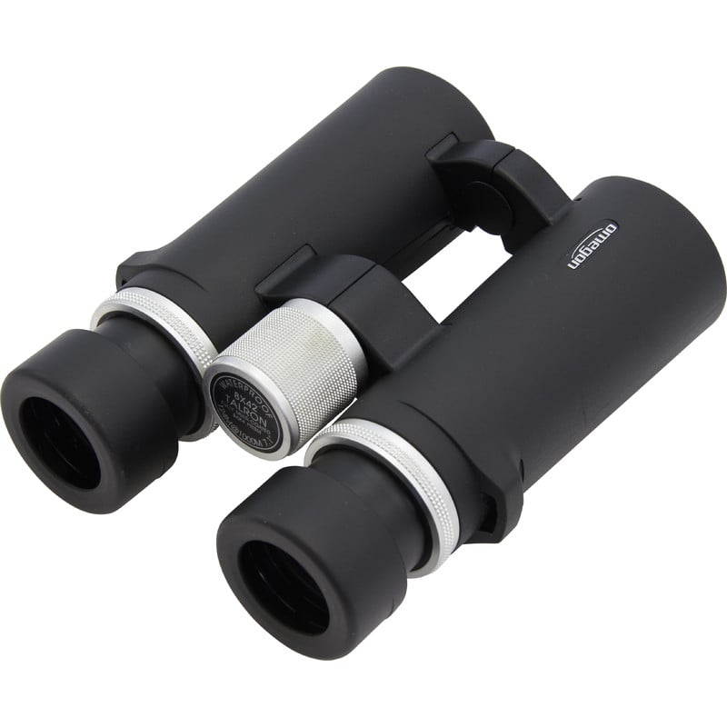 Omegon Talron HD Verrekijkers 8x42 1 Omegon Verrekijkers Talron HD 8x42 2 Omegon Talron HD Verrekijkers 8x42 liggende zijaanzicht met draai-oogschelpen en stevige grip