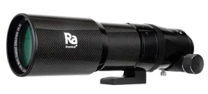 Levenhuk Ra R80 ED Doublet Carbon OTA apochromatic refractor optical tube with carbon fiber body and dual-speed focuser on a white background