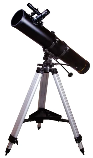 Levenhuk Skyline BASE 110S main setup with optical tube on aluminum tripod and accessory tray