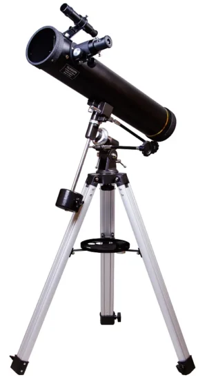 Levenhuk Skyline PLUS 80S main setup with optical tube on equatorial mount and aluminum tripod