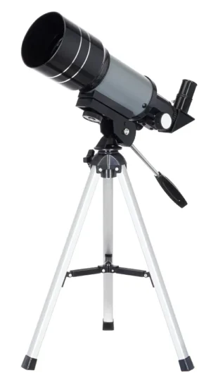 Levenhuk Blitz 70s BASE compact achromatic refractor on a tabletop aluminum tripod with an azimuth mount